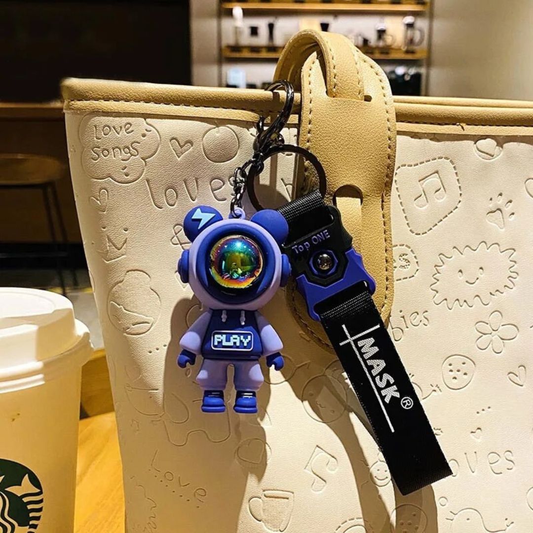 Whimsical 3D Astronaut Rubber Silicone Keychain Charm for Bags & Keys