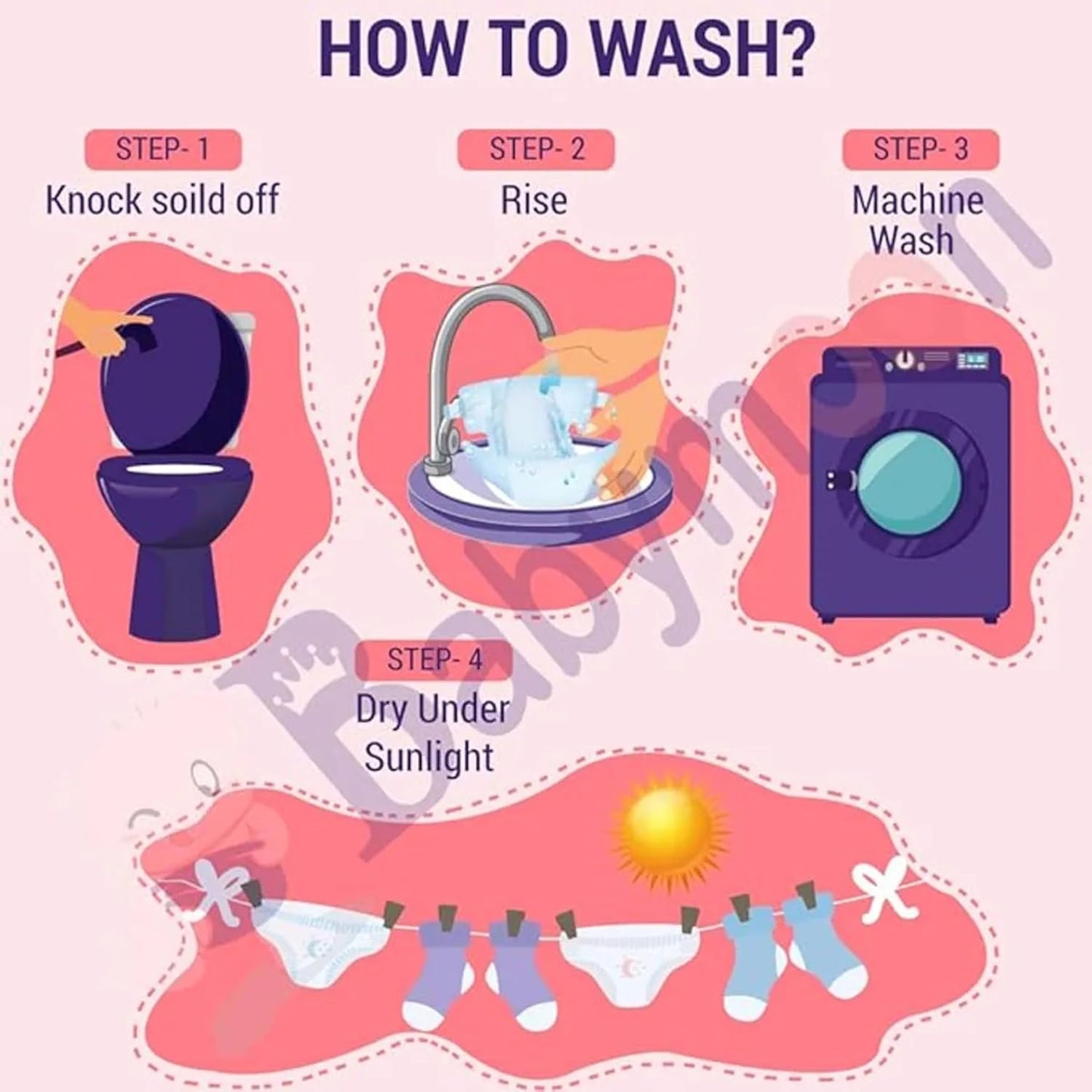 Washable Baby Cloth Diaper Reusable, Adjustable Size, Waterproof (Pack of 5 Diaper + 5 Inserts)