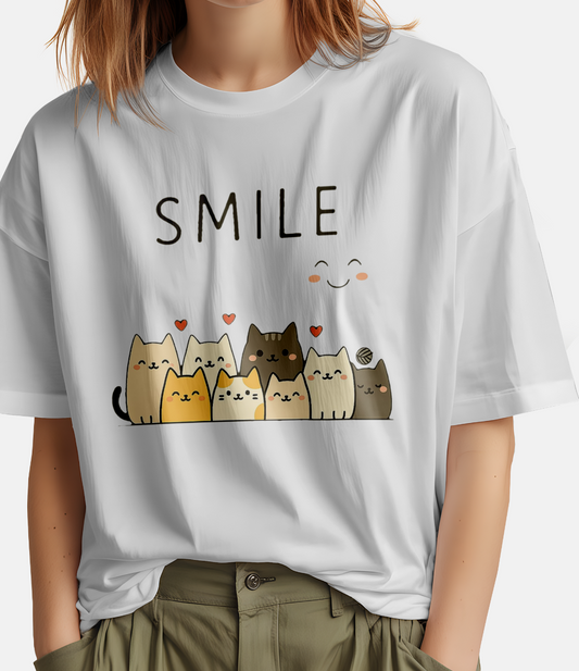 Adorable Smiling Cat's Printed T Shirt😺
